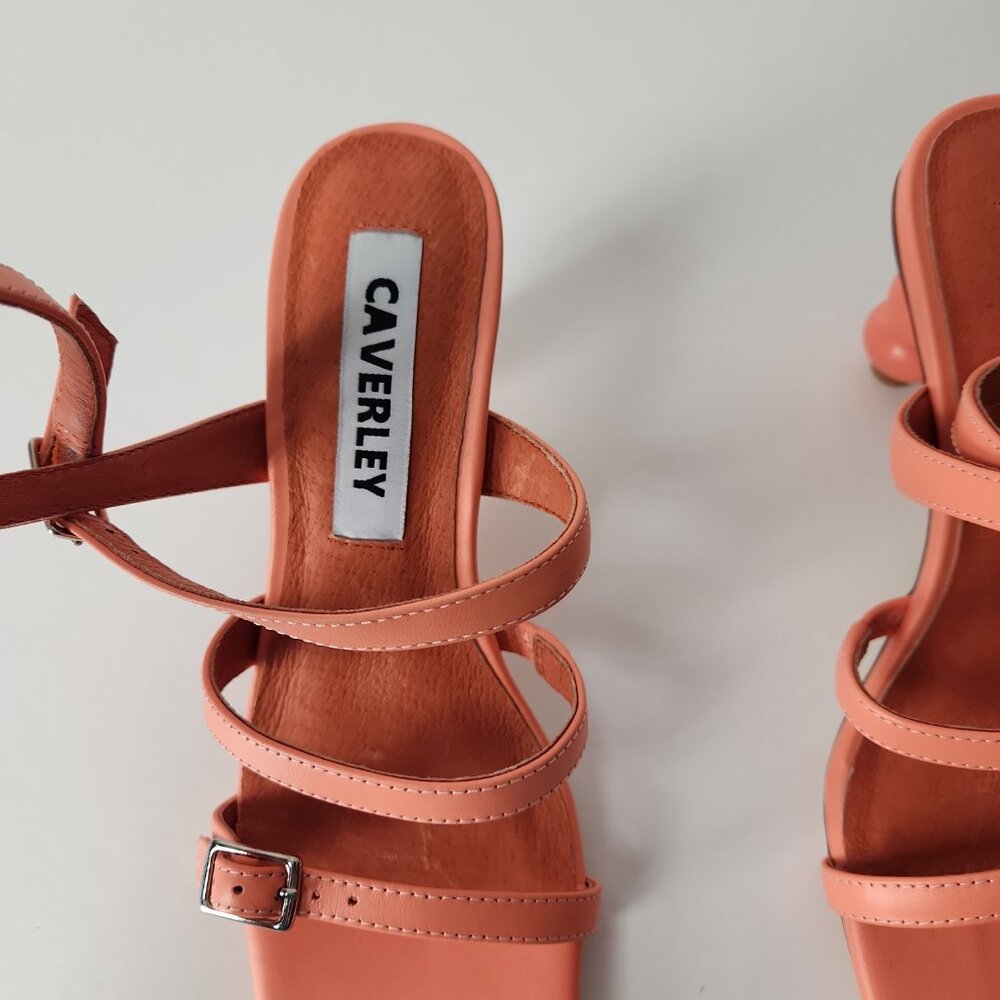 Anthropologie x CAVERLEY Mazie strappy leather Heels Coral Orange EU 36 US 6 - Picture 10 of 16